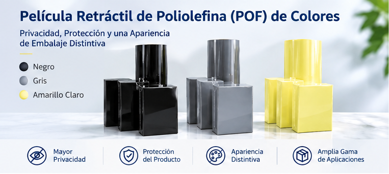 Película Retráctil de Poliolefina (POF) de Colores: Negra, Gris y Amarillo Claro